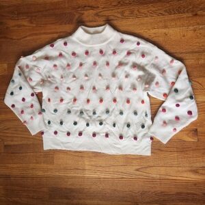 CeCe White Mock Neck Sweater with Multicolor Polka Dots
